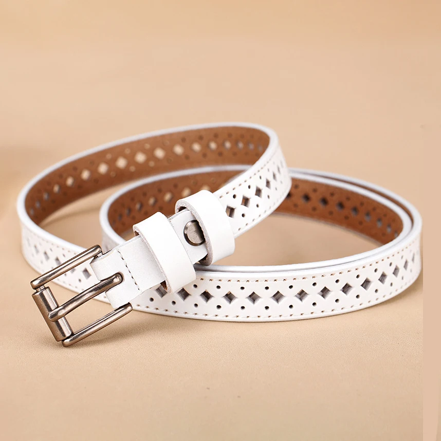 

Women Hollow Leather Belt Black White Narrow Belt Fashion Jeans Skirt Belts Summer Spring Belt
