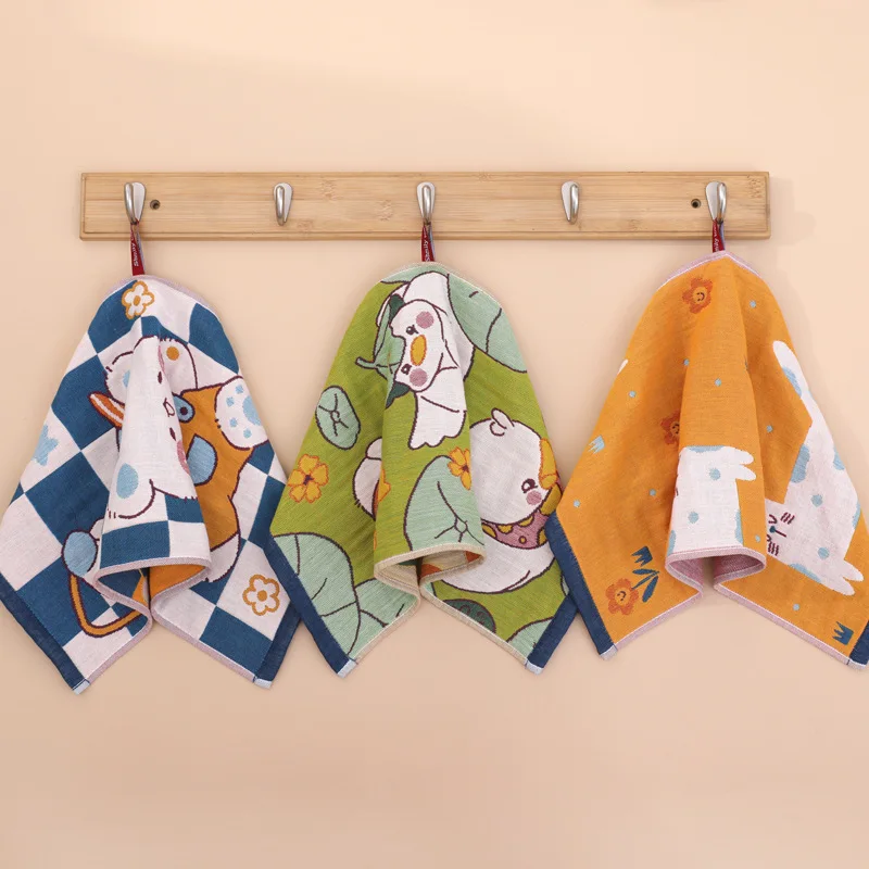 مناشف يد قطنية شاش، مناشف أطباق، كرتونية، زهور، للحمام أو المطبخ، 25*50 سم، رقيقة، 4 قطع، 23 أنماط