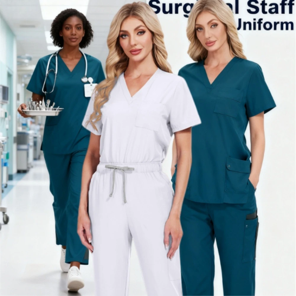 

Lightweight V-Neck Scrubs 2pcsUniform Set for Hospital Nurses & Pet Groomers