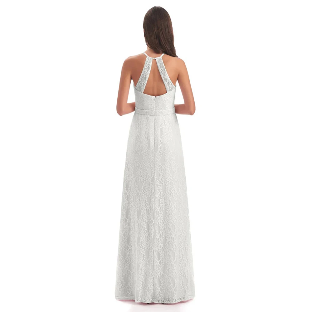 Arya-Vestidos De Noche blancos clásicos De encaje para hasta el suelo, vestido De graduación sin mangas con cuello Halter, corte en A, personalizado
