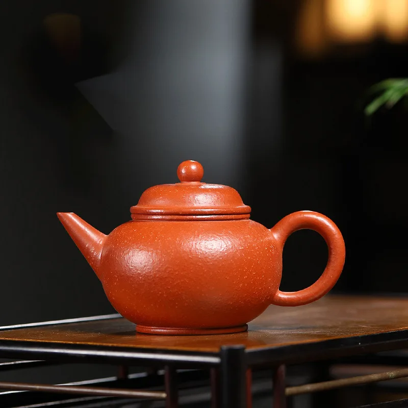 Pure Handmade Yixing Purple Clay Pot Pear Skin Dahongpao Clay Coarse Sand Horizontal Teapot Tea Set Gifts