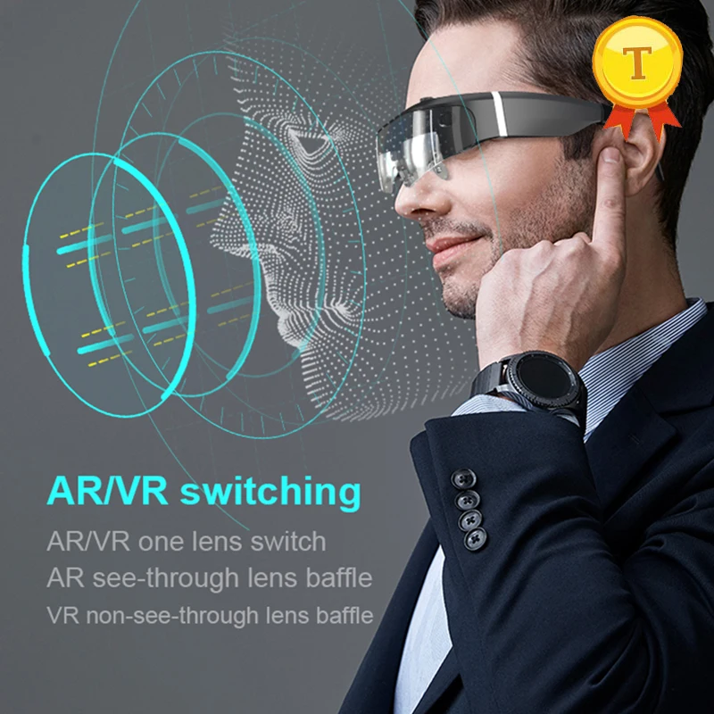 2023 Newest AR VR Switching HMD 4K OLED video Smart 3D Glasses 200inch large Sceen Stereo speaker 2D/3D smart Video Eyeglasses