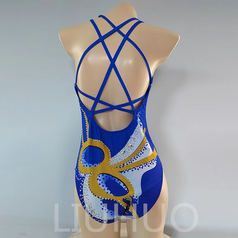 LIUHUO Leotards Girls Synchronized Swimming Suits Blue Team Sports Competition Teamwear