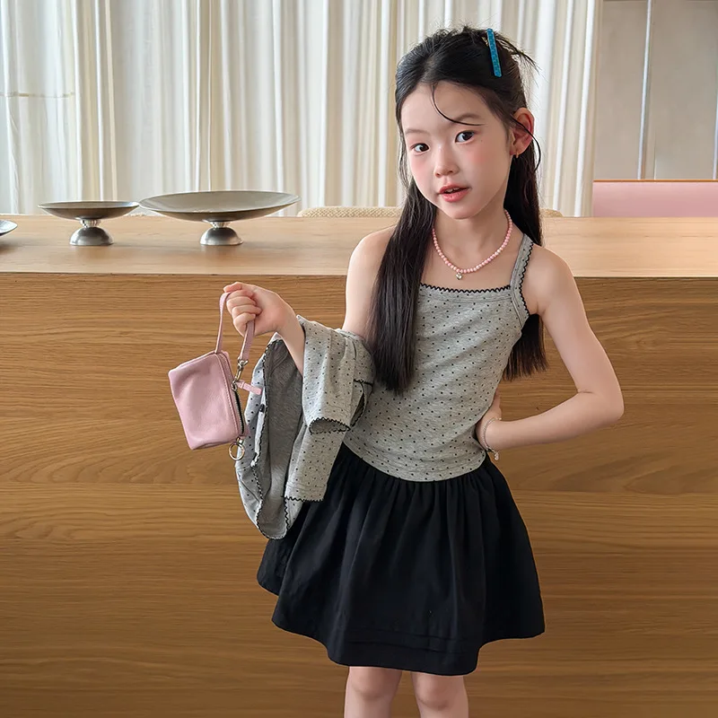 Children Retro Sweet Polka Dot Camisole Top for Summer Children Casual Countryside Floral Vest 2026 New