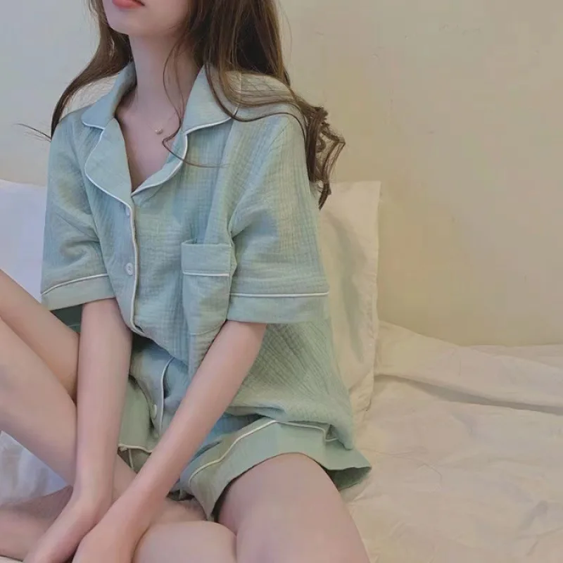 Summer Women\'s Pajamas Basic Solid Color Short Sleeve Shorts Pajama Set Can Wear Home Clothes Set Korean Style 2024 Spring