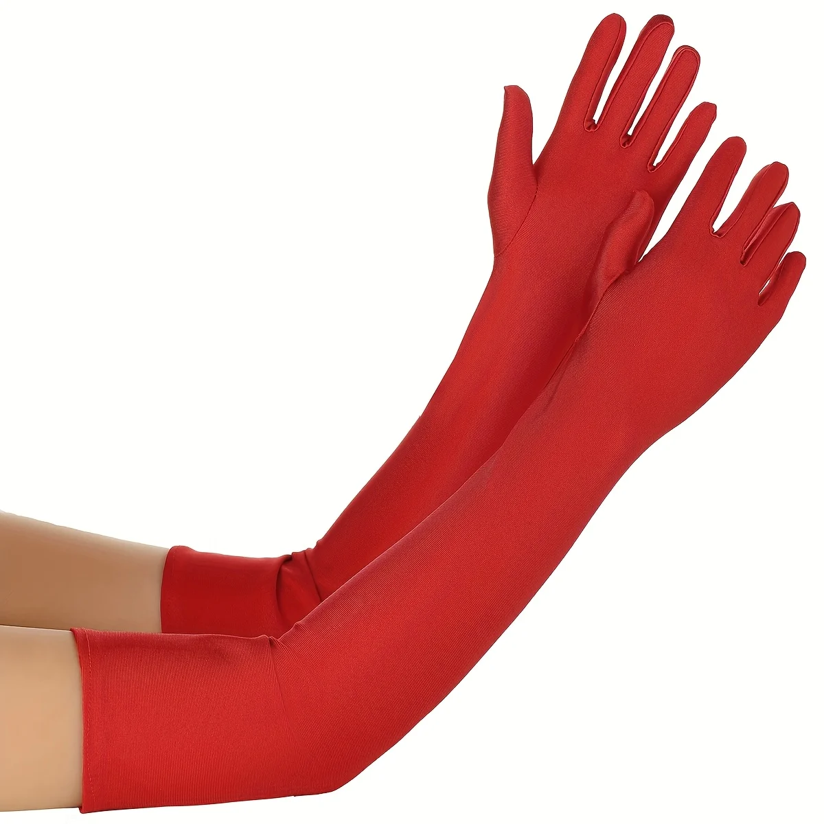 زوج واحد من القفازات النسائية الأنيقة ذات الأصابع الطويلة - مطاطا، 6 ألوان ثابتة (أبيض/أحمر/رمادي/بيج/أسود/بني)