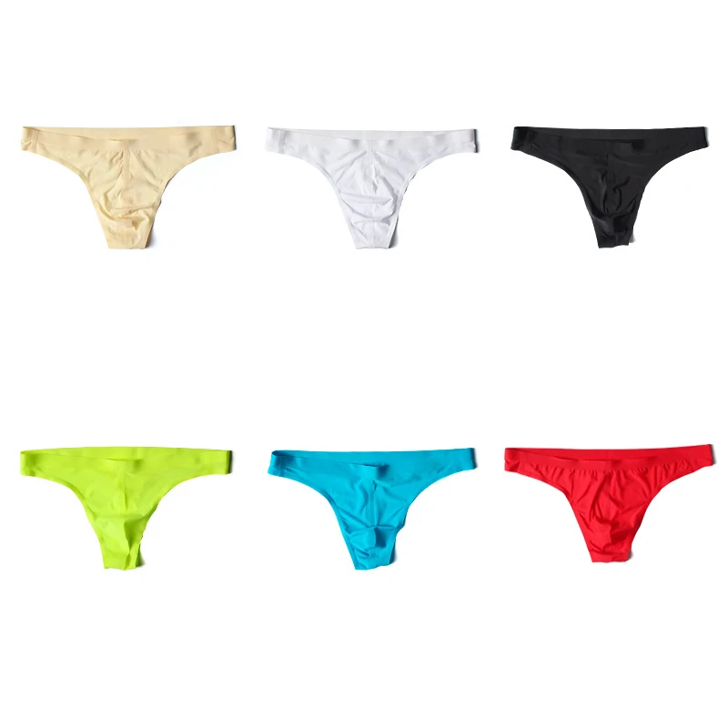 1pcs Men Sexy Thongs Pouch Bikini Underwear Striped Gay Jock Bodysuit Homme Low Rise G-string Ice-silk Traceless Underpants