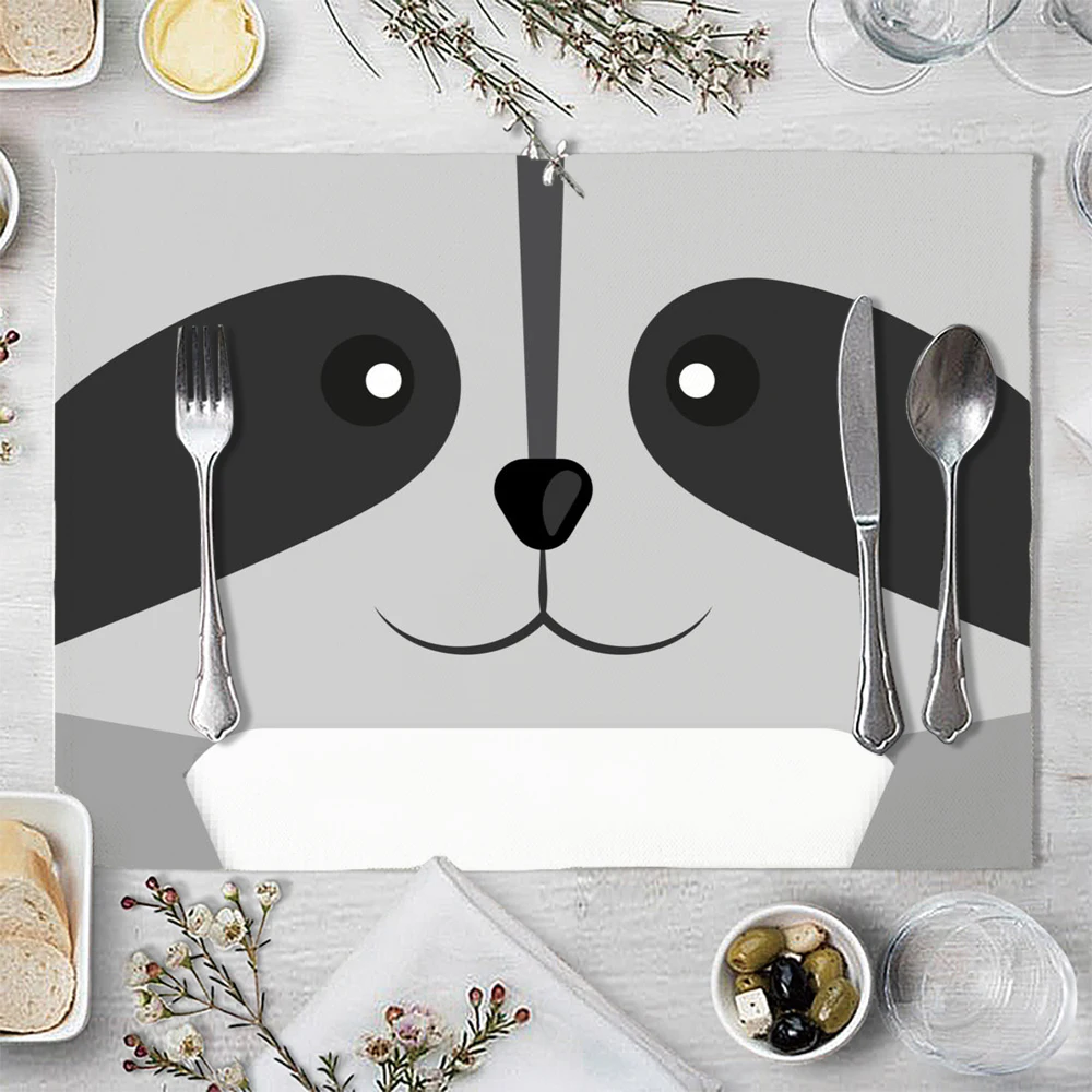 Creative and Interesting Animals Head Placemat Linen Fabric Table Mats Family Dinner Tableware Kitchen Table Mat 30X40cm