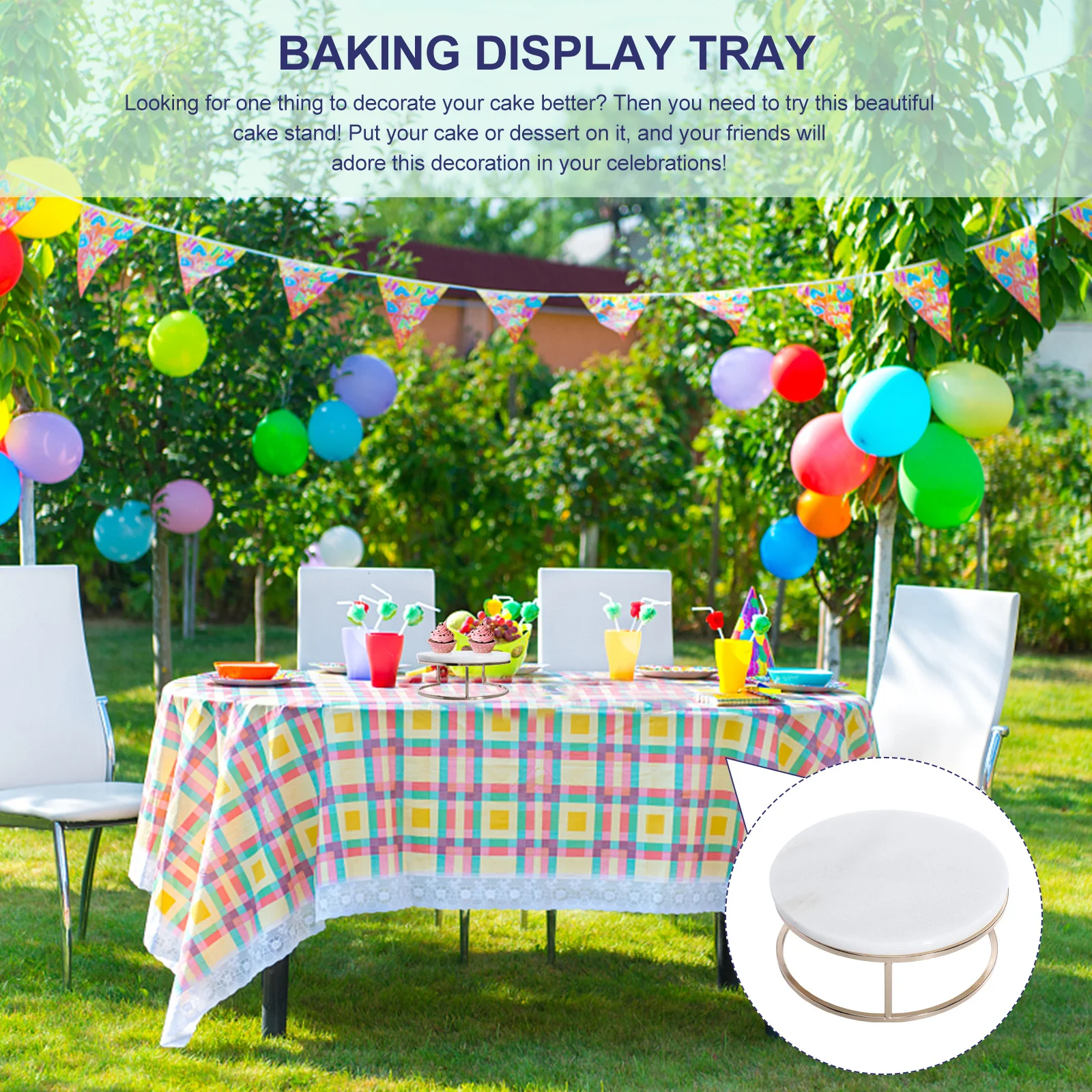 

1pc Marble Cake Tray Thickened Base Non-Slip Dessert Display Stand For Cupcakes Fruits Pastries Baking Decoration Party