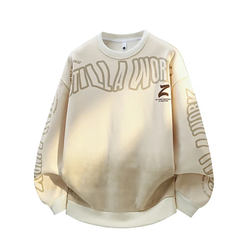 Men's Crew Neck Sweatshirt Autumn Fashion Gradient Washed Letter Print O Neck Hoodies Men Loose Korean Streetwear Pullover Tops