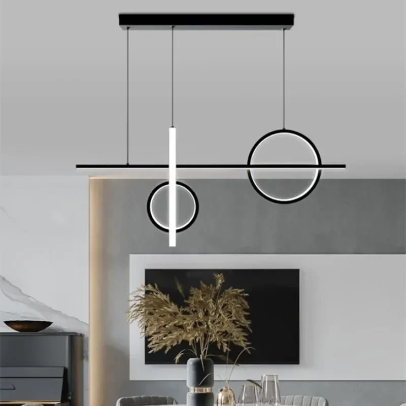 Nordic Line Ring Aluminium Led Ceiling Chandelier Dimmable for Living Dining Table Room Kitchen Island Hollow Hanging Fixture