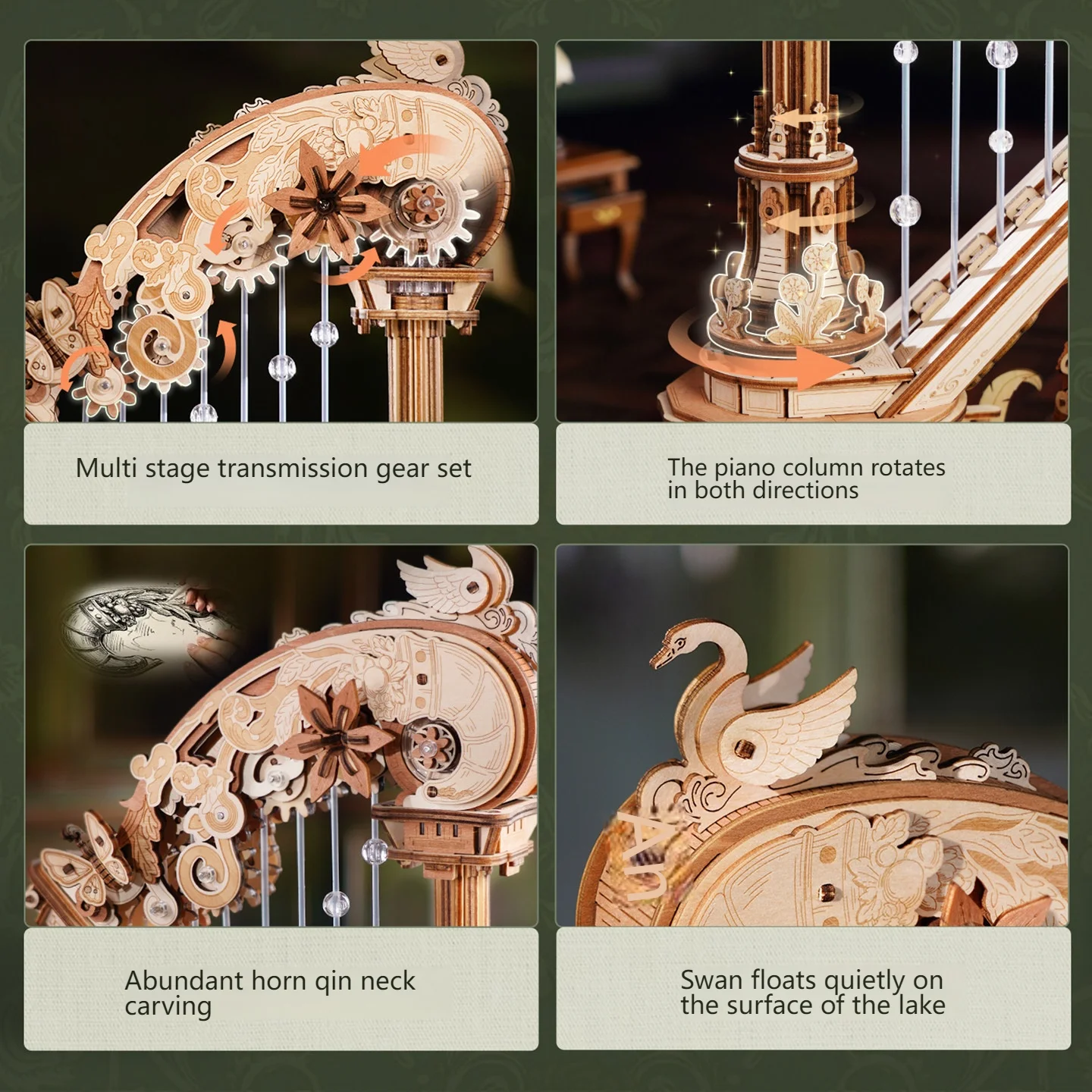 3D Wooden Puzzle Stringed Harp Music Box DIY Handmade Magic Cello Mechanical Music Box with Moveable Stem Creative Toy AMK71 view 5