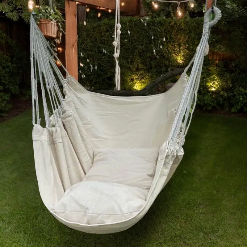 

1Pc Canvas Hammock Chair Outdoor Swing Hanging Chair Hammock Dormitory Hammock Chair Anti Rollover Hammock(With Storage Bag