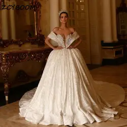 Luxury Deep V-Neck Appliques Illusion Off Shoulder Sleeveless Princess Wedding Dress 2024 Court Train Ball Gown Bridal Gown