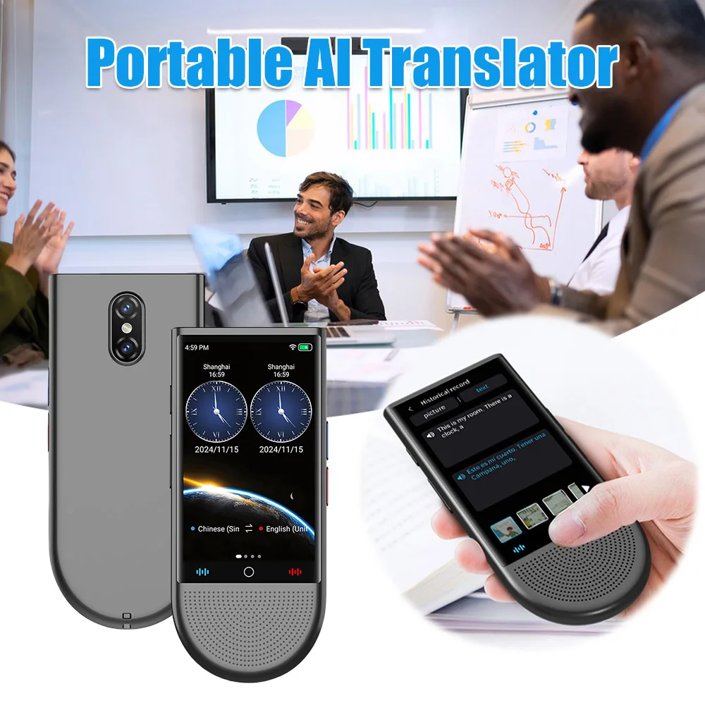 

Portable AI Translator S15 4G Real-time Ai Voice Photo Translator Offline Online Translation Travel Learning Language Translator