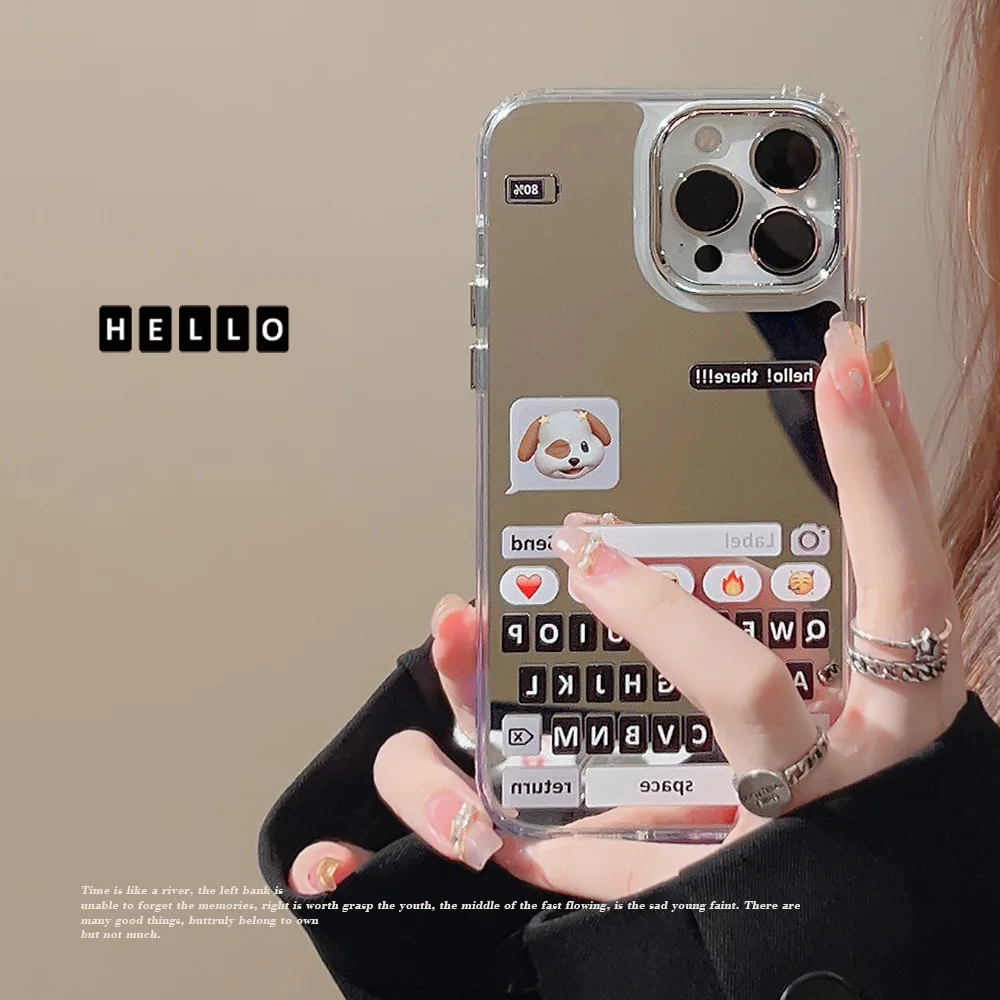 With Mirror Funny Dog Mobile Phone For Iphone 15 Pro Max 14 13 12 11 Plus Case Simplicity Cartoon Precise Hole Position Case Hot