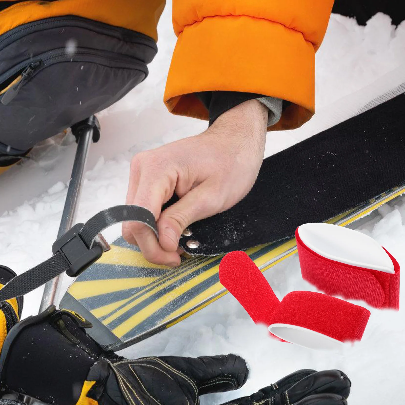 4 szt. Pasków Mocujących Narty Zimowe Sporty Nylonowy Mocownik do Sanków Akcesoria do Snowboardu Czerwony Pasek do Nart Zielony Regulowany