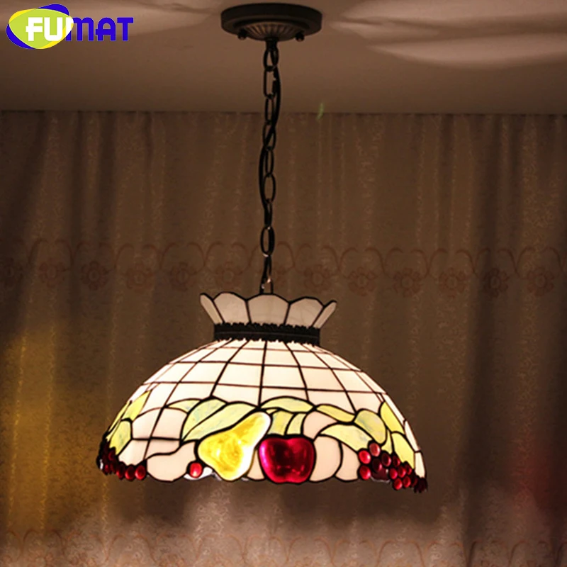 FUMAT Pendant Lamps Stained Glass Hang Light Fixtures Apple Pear Fruit Lights Living Room Kitchen Light Glass Art Pendant Light