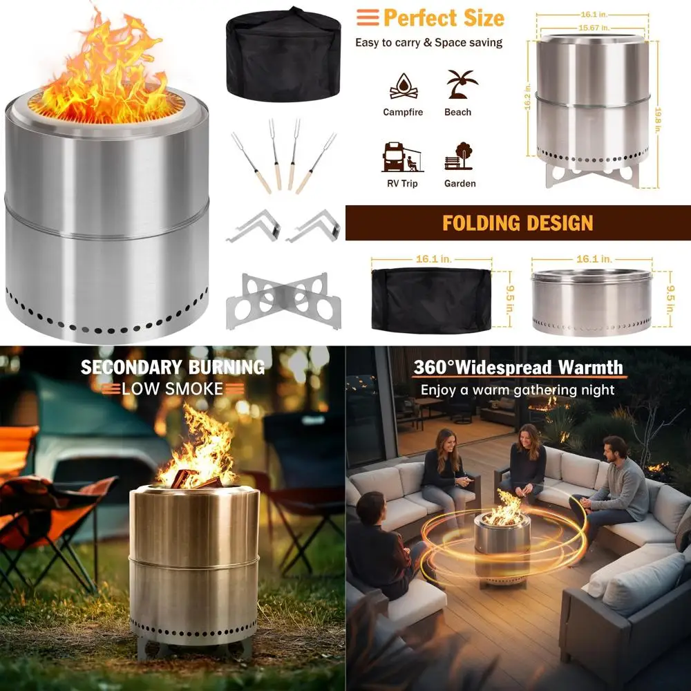 

portable 15.5" outdoor stainless steel fire pit for camping with x-stand