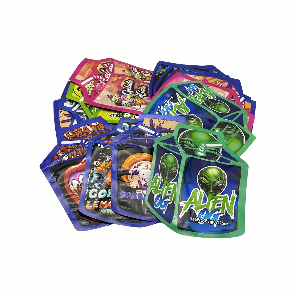 50 Uds. De bolsas de Mylar holográficas con forma de lata de jugo, bolsas brillantes resellables para dulces, aperitivos, gomosos, recuerdos de fiesta, 3,5g