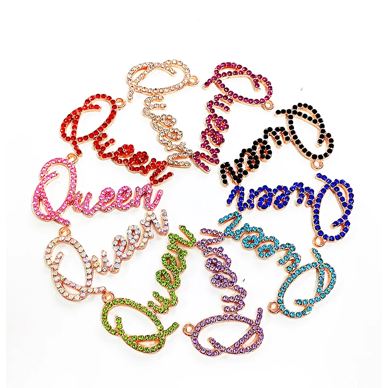 10pcs Queen Letter Charms with Rhinestone LTC0046-LTC0050 For  Bracelet Jewelry Making Accessories Wholesale