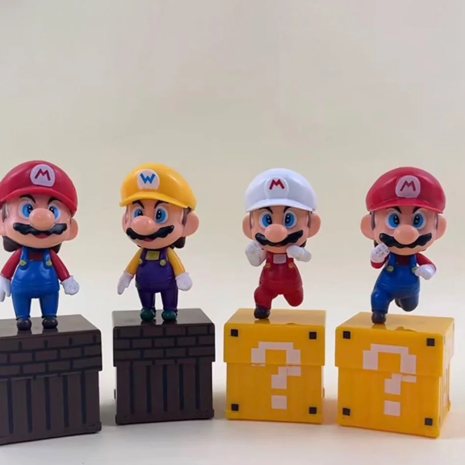 

Набор фигурок Super Mario Bros, 4 шт., Марио и Варо, ПВХ-фигурки с блоками-вопросами, подарок для детей и фанатов