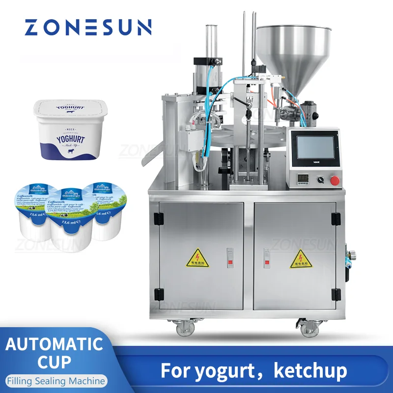 ZONESUN Rotary Automatic Yogurt Ketchup Honey Condensed Milk Coffee K-cup Filling Sealing Packaging Machine