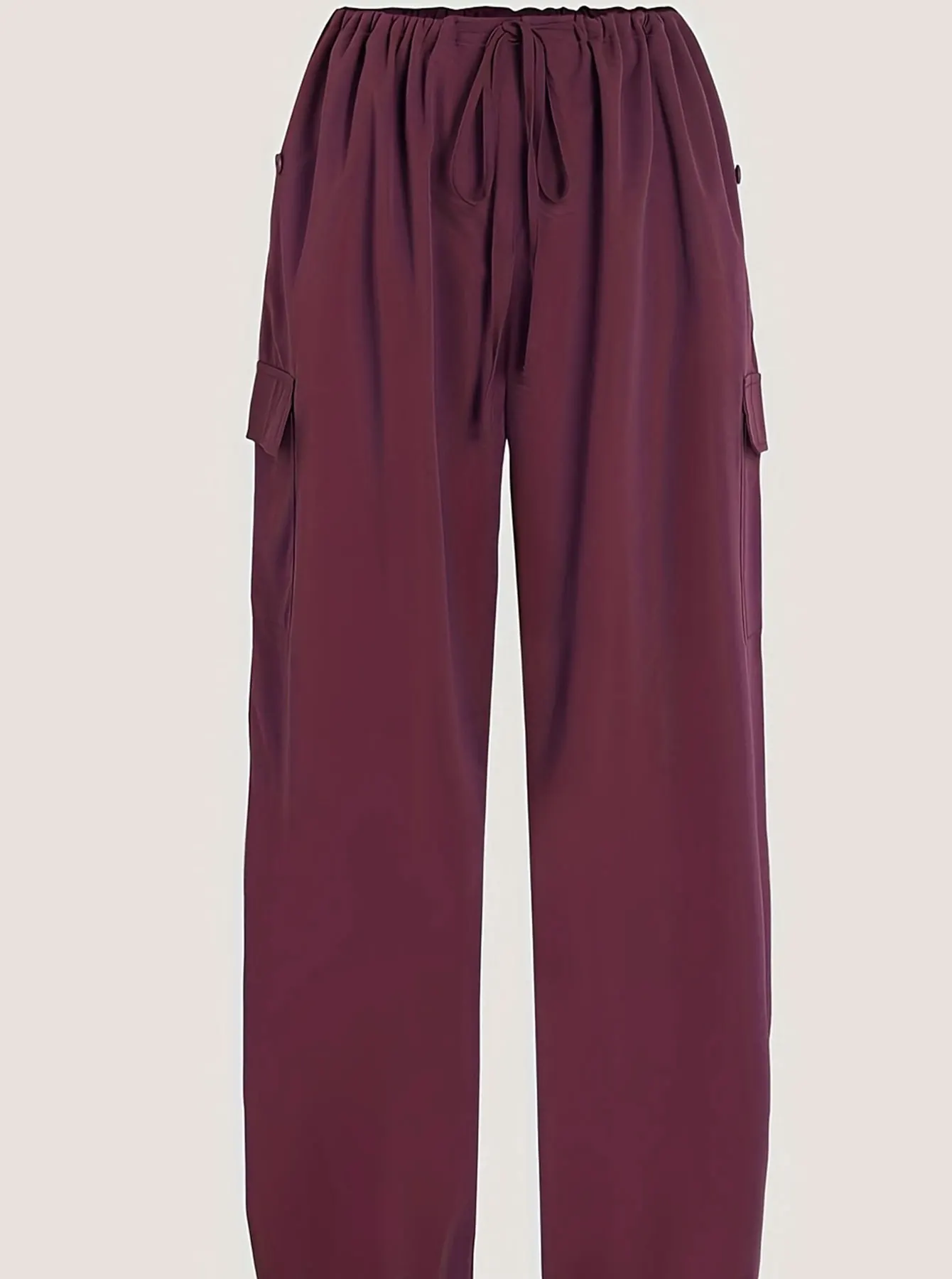 سراويل كاجوال منسوجة كبيرة الحجم للنساء باللون العنابي، مريحة وفضفاضة وخصر عالٍ، سراويل مستقيمة الساق باللون العنابي #5