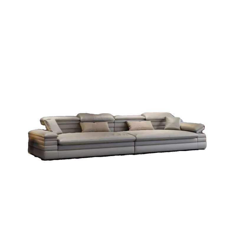 

Italian minimalist floor sofa light luxury modern creative straight top layer cowhide sofa