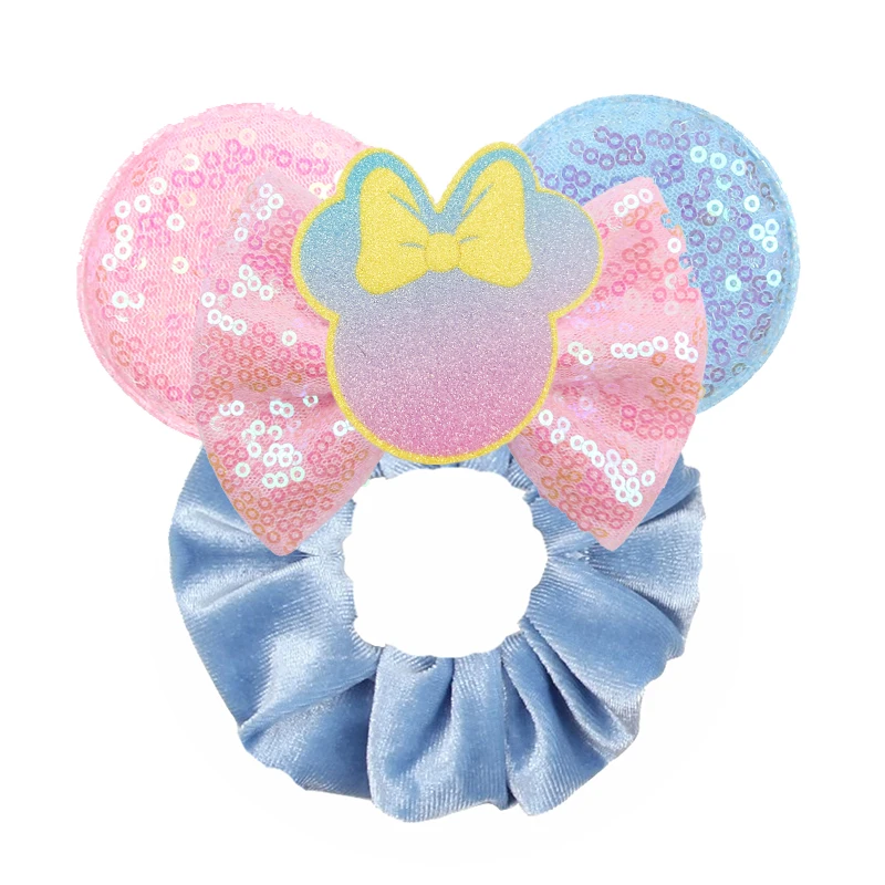 New Disney Mouse Ears Scrunchies Hairband Girl Ponytail Holder For Women Sequins Bows Headband 2024 Women Trip DIY Accessories