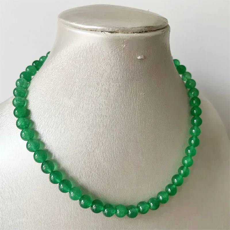Collar de Jade de Color esmeralda de 8MM, cuentas de piedra Natural verde claro, joyería para el cuidado de la salud, gargantilla de piedras preciosas, curación, Yoga para mujer