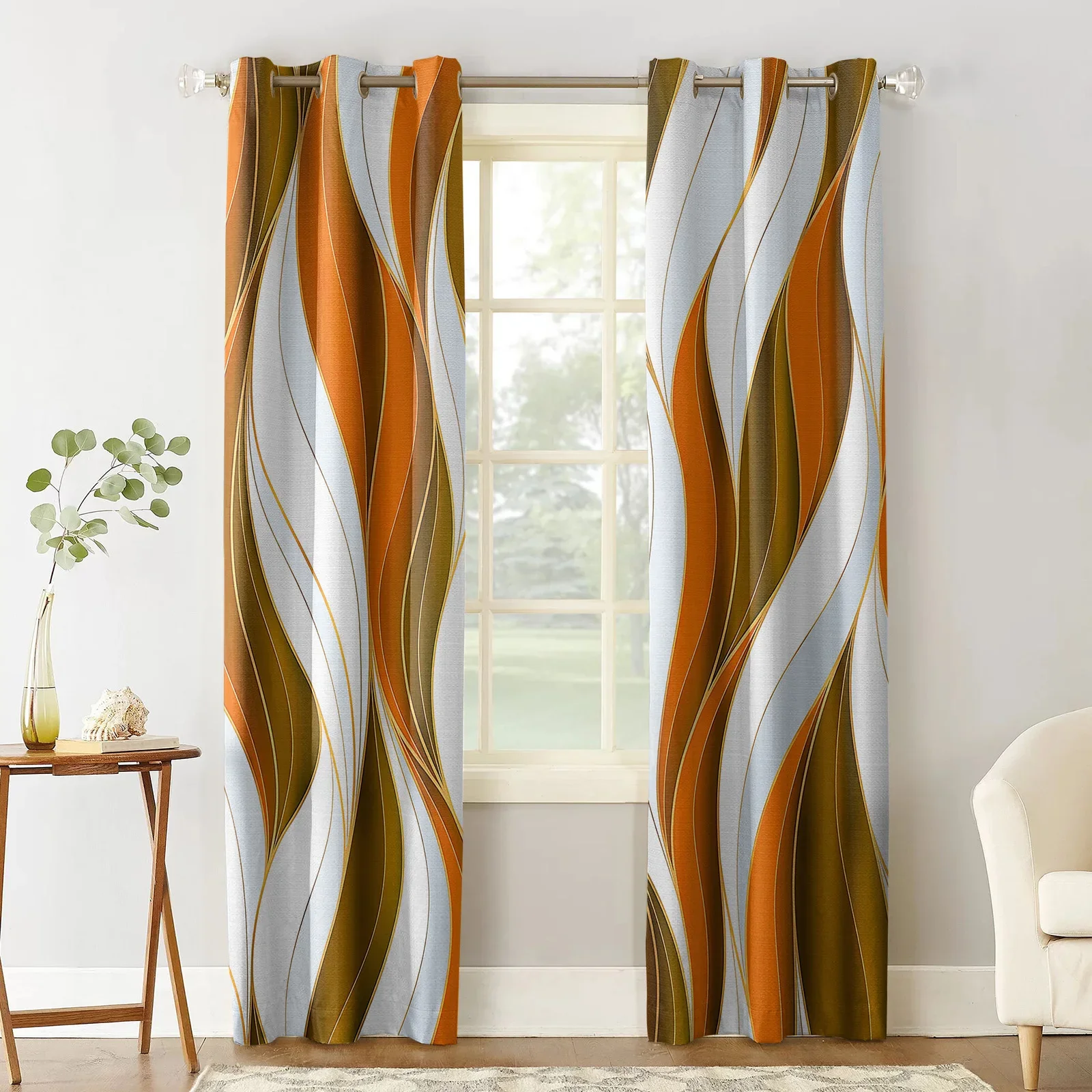 Abstract Gradient Line Color Block Twisted Orange Curtains for Living Room Kids Bedroom Window Curtain Hall Drape Long Cortinas