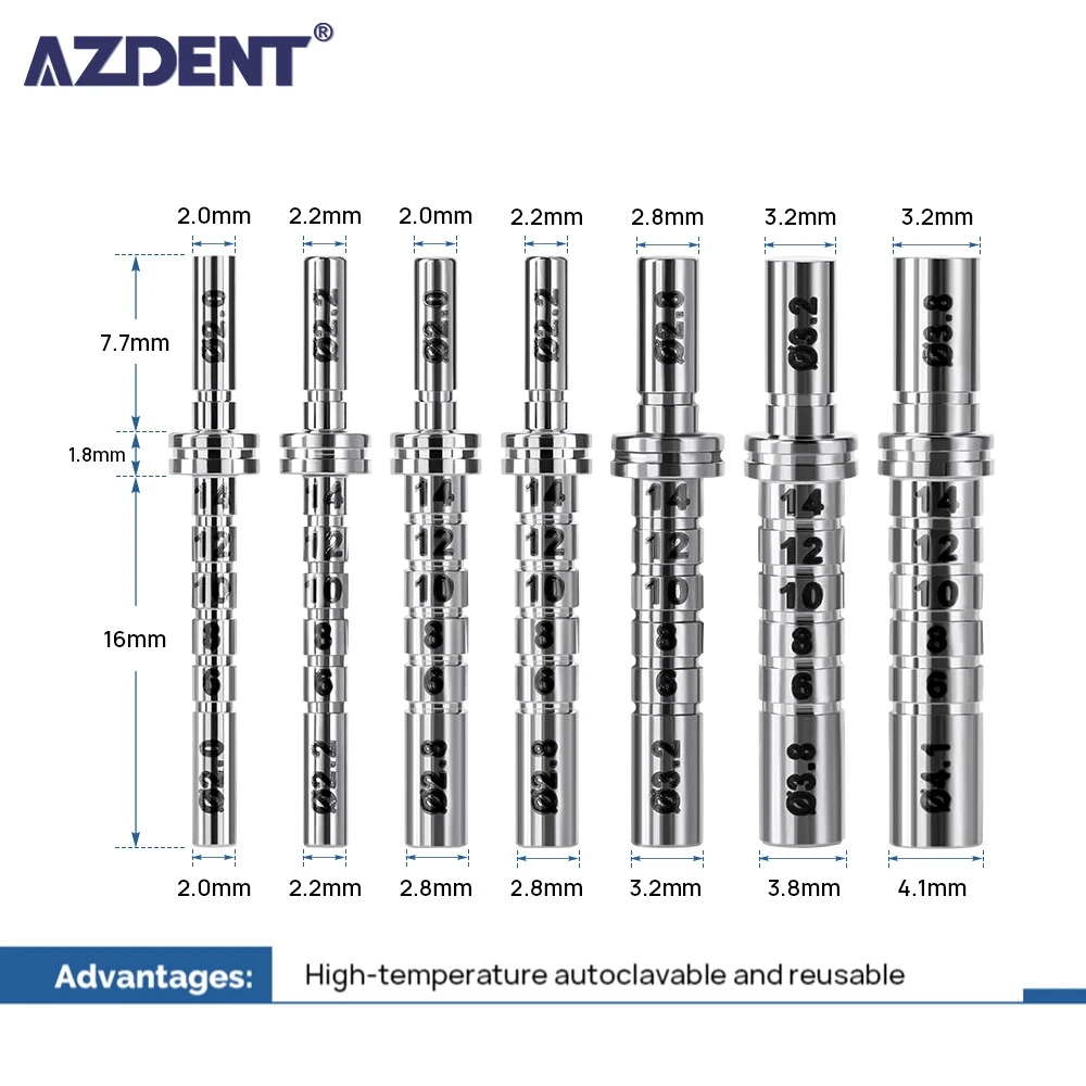 1PC AZDENT Dental Implant Depth Gauge Pin Parallel Dentistry Measuring Rod Double Head Autoclavable Reusable