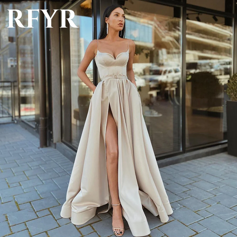 

RFYR Khaki A Line Formal Dresses Stain Party Dress For Wedding Sweetheart Special Occasion Dresses with Side Split robe soirée