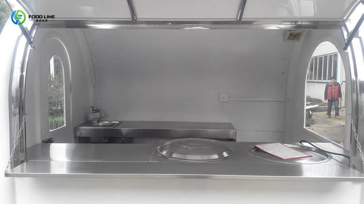 شاحنة طعام محمولة مستديرة بطول 3 أمتار، شاحنة تقديم الطعام المطبخ المتنقلة لشواء القهوة في الشوارع ومبيعات الوجبات الخفيفة