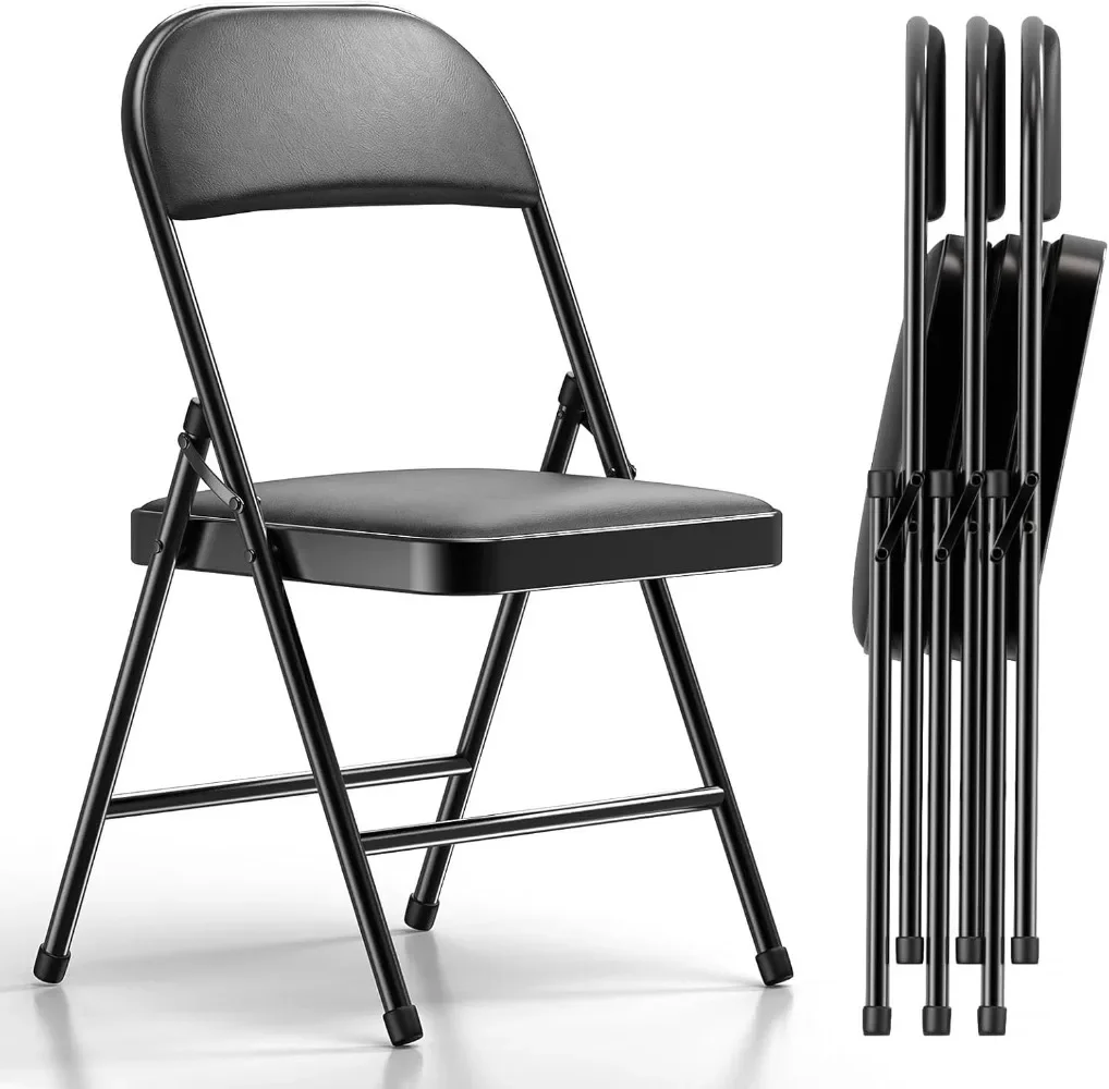

4 Pack Folding Chairs with Padded Vinyl Cushion Chairs with Comfortable Cushion(Black Vinyl Seating 4 Pack)