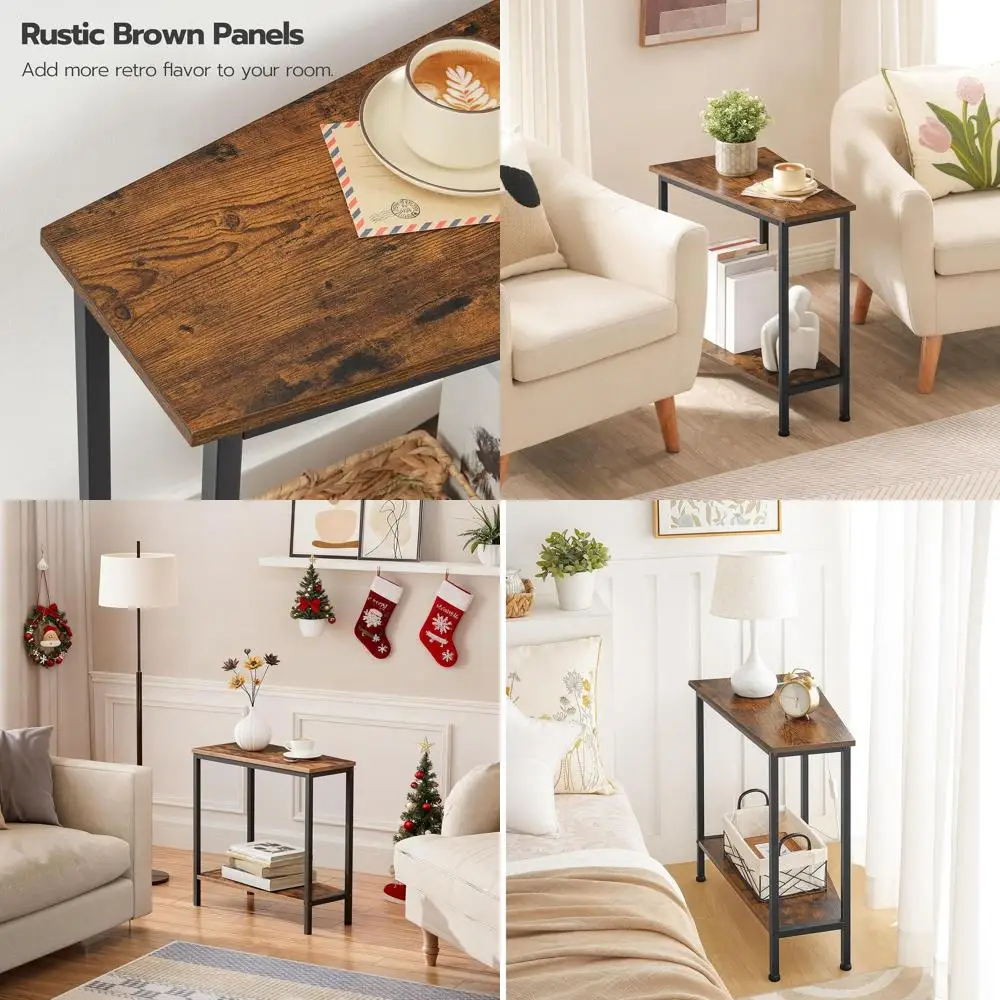 

Промышленный приставной столик-треугольник в деревенском стиле, коричневый, с местом для хранения, для небольших помещений, гостиных и квартир