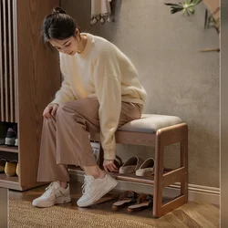 Solid Wood Shoe Changing Bench Entryway Storage Stool Multi Functional Sitting Bench Small Home Shoe Storage Seat