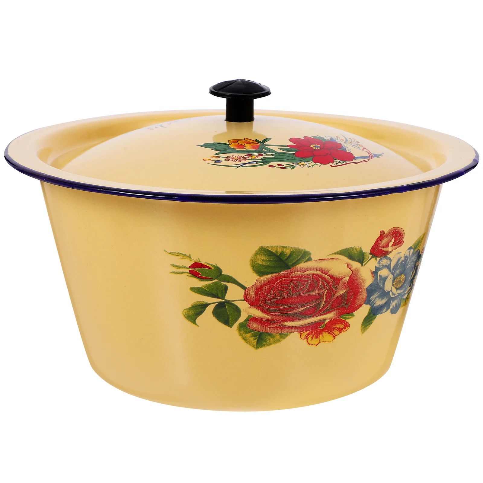 

Vintage Enamelware Basin Retro Storage Container with Lid Simple Design Practical Use for Home Restaurant Hotel Gifts