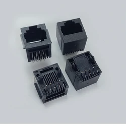 Lote de 50 Conectores RJ45 8P8C Hembra para PCB, Tipo Vertical de 180 Grados, Plástico Negro con Borde