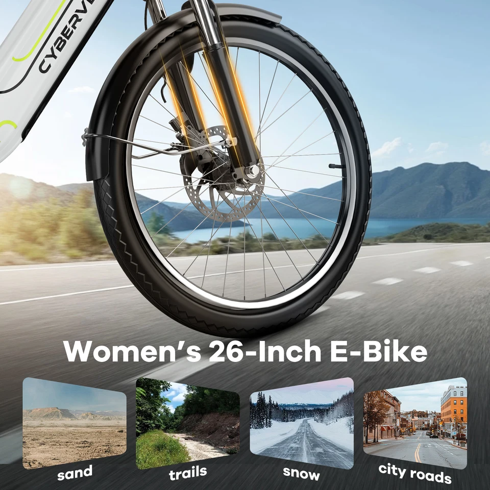 Cybervelo 1000W Peak Electric Bike for Adults up 80 Miles Removable Battery Ebike 26" Electric E Bike with 7-Speed Adult Electric Bicycles for Commute Beach Snow Womens and Man EK7 image 12