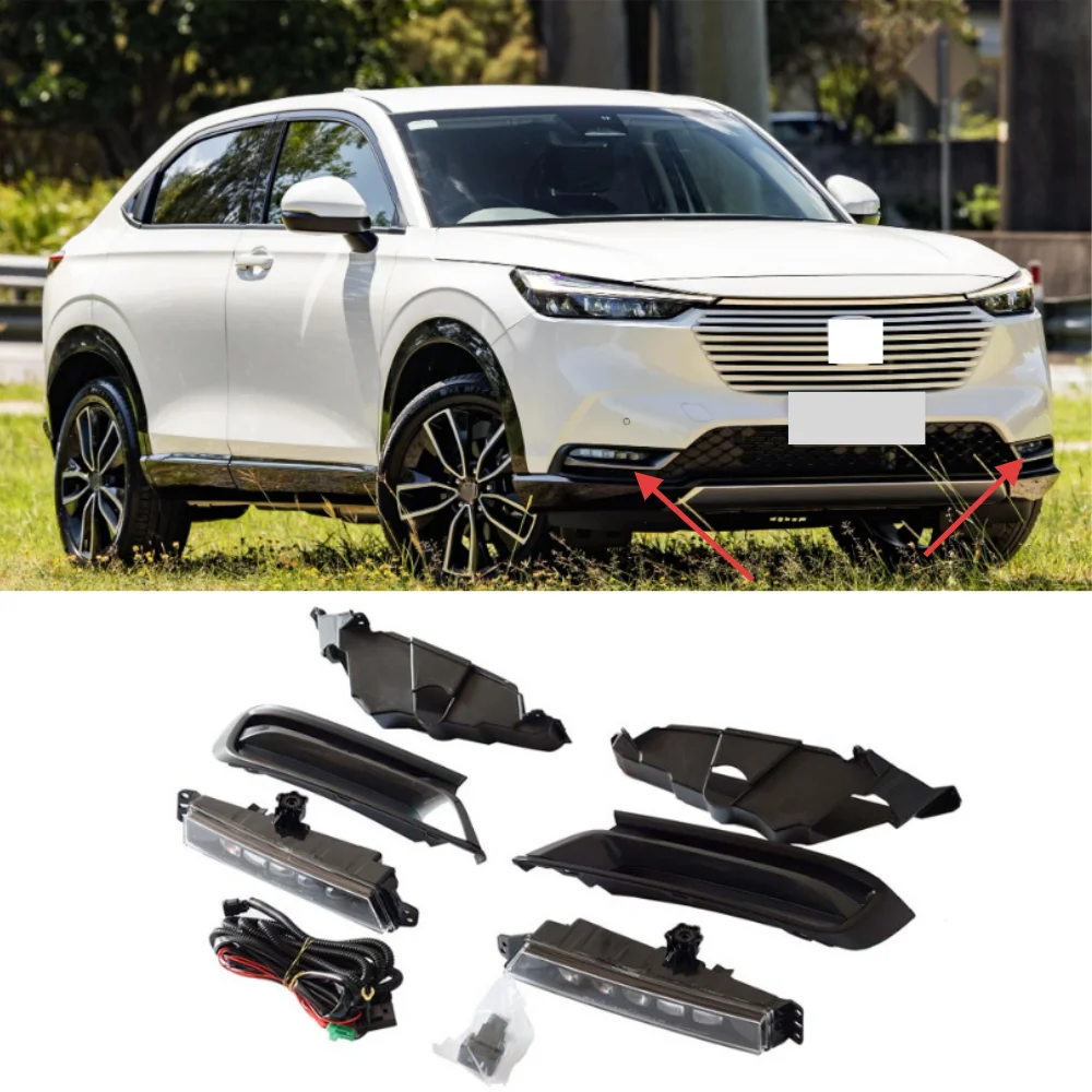 

For Honda VEZEL HRV 2021-2024 Automotive Front Bumper Fog Light Grille Kit Assembly