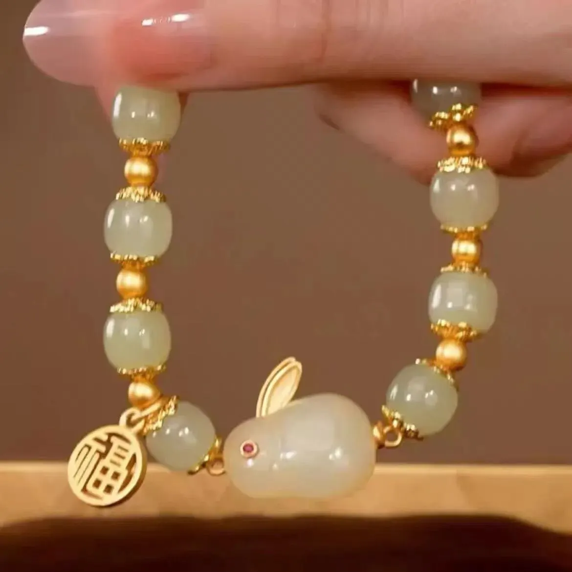 1 pulsera de conejo de Jade Huan Beauty para niña, conejo rico, diseño de nicho de conejo pequeño, pulsera de alto nivel de apariencia, regalo