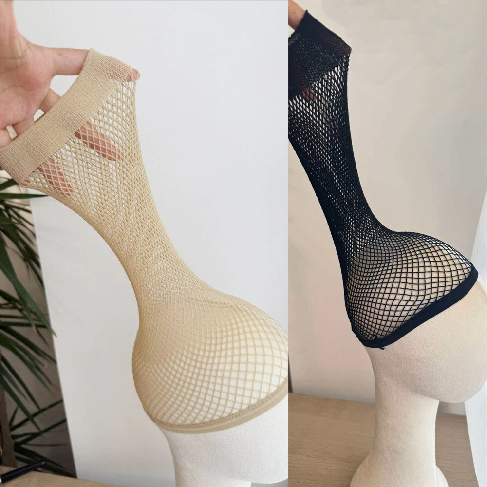 

Эластичная сетчатая шапочка для парика, черная, дышащая, с открытым концом, сетка-рыболовная сеть, аксессуар для париков