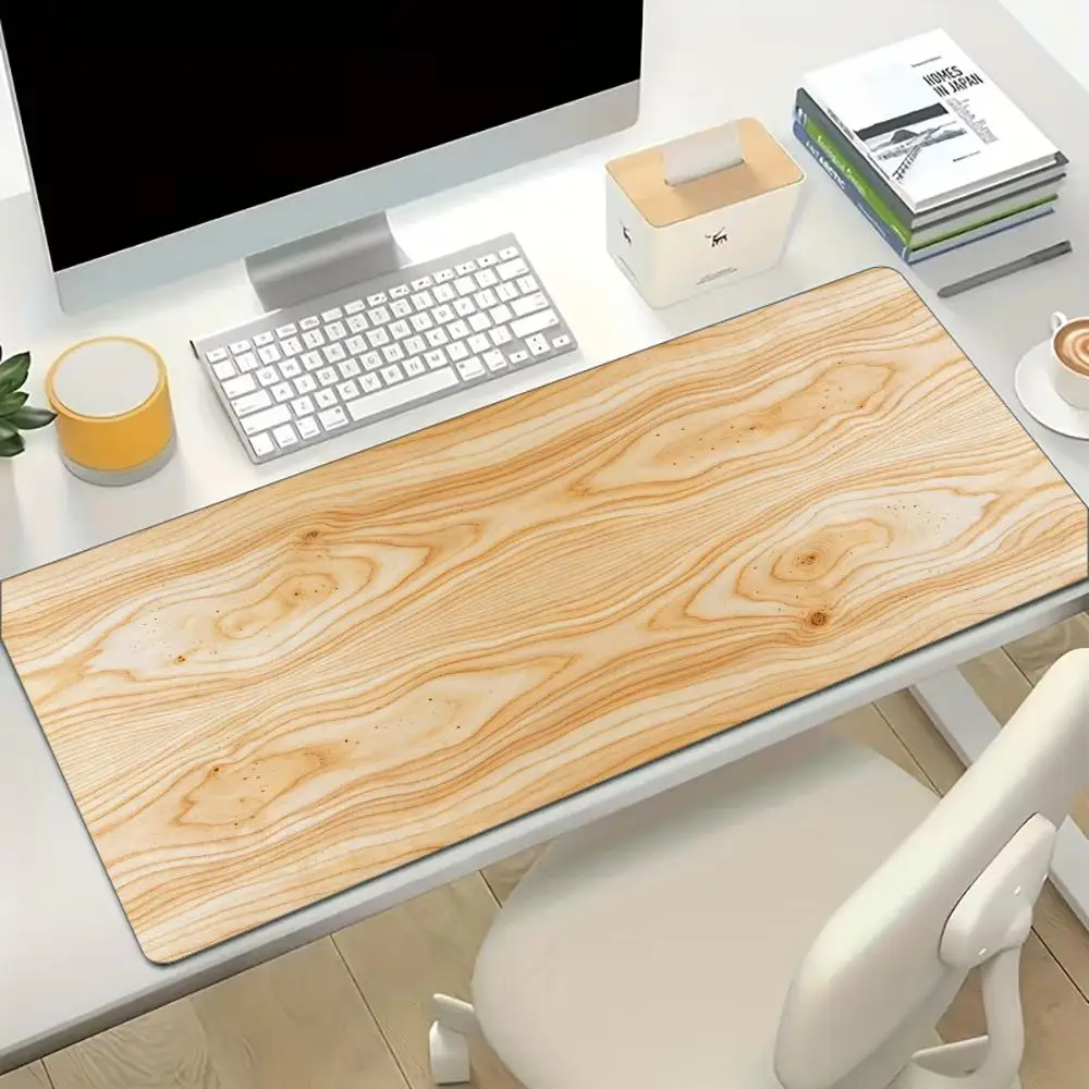 Natural Wood Grain Extended Gaming Mouse Pad Non Slip Desk Surface Rustic Vintage Wooden Texture Art Print For Computer Desktop