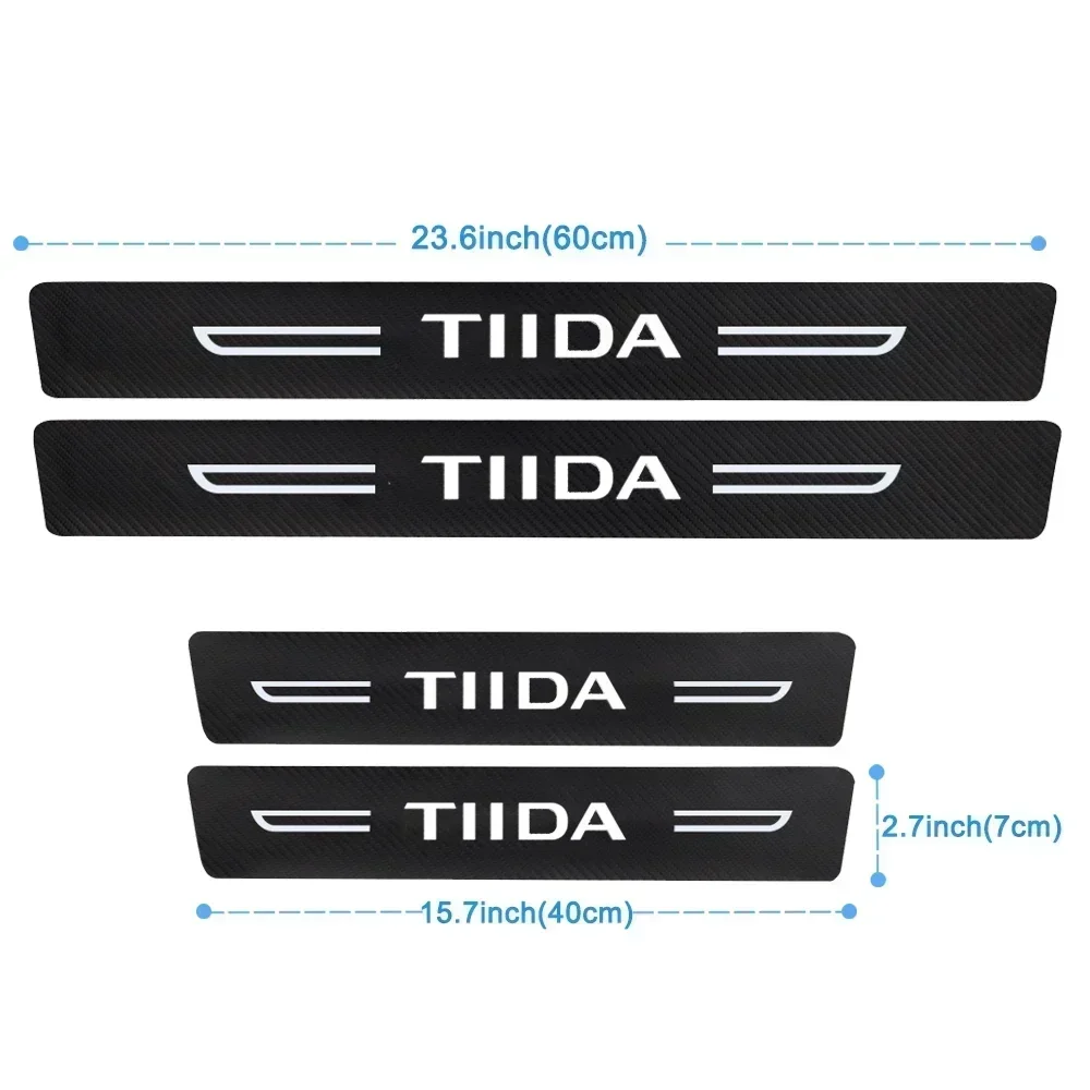 For Nissan Tiida Emblem Car Front Rear Door Bumper Protect Decals Decoration Door Sill Scuff Plate Film Carbon Fiber Stickers