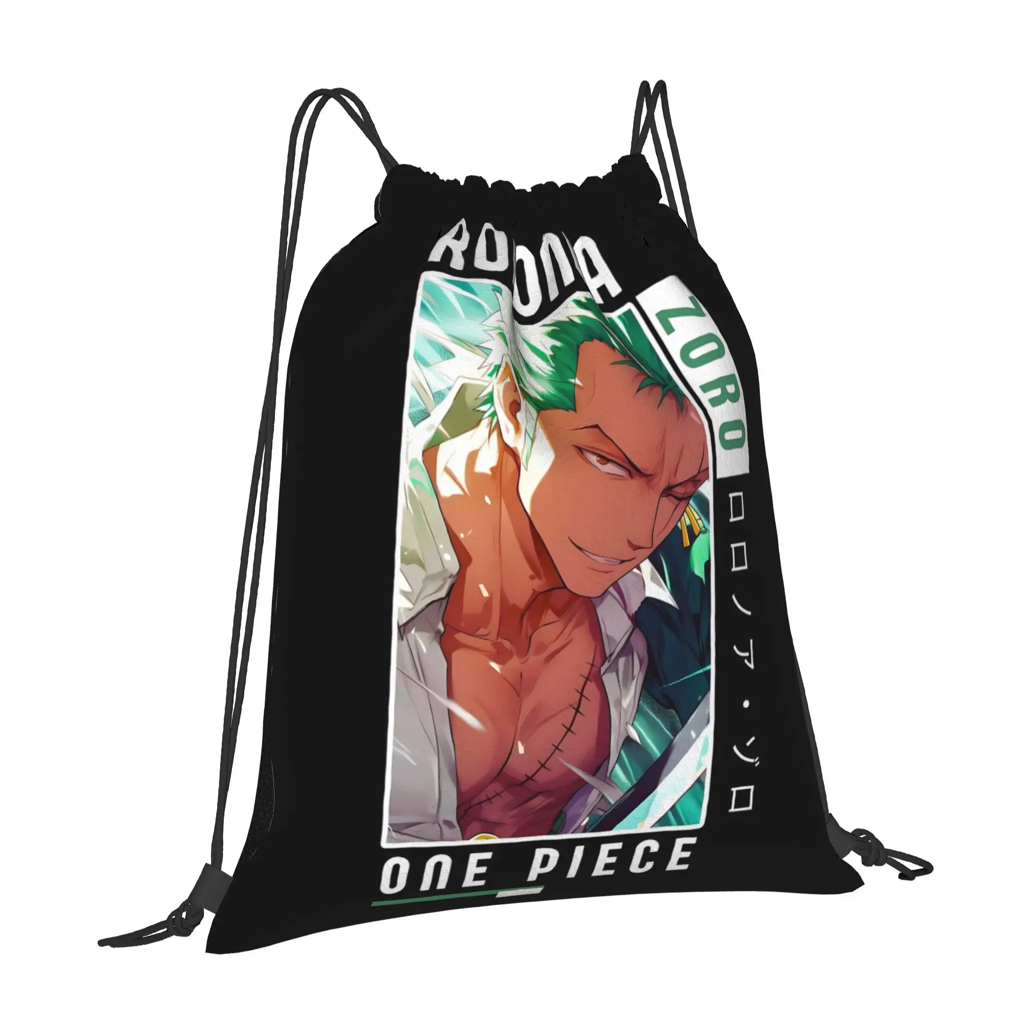 sports Pouch One Piece Anime Zoro  Portable Hiking Drawstring Bags Riding Backpack Gym Clothes Storage Backpacks