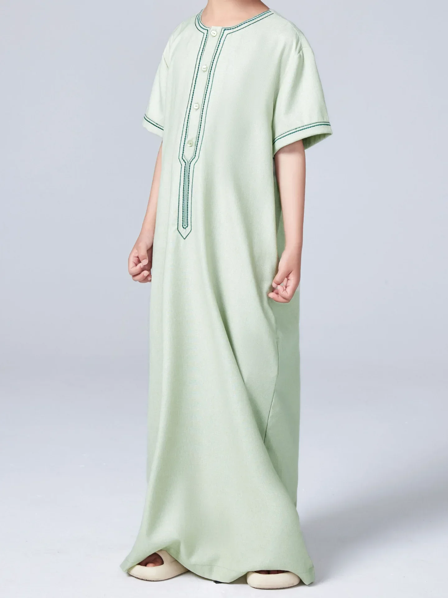 ラマダン男の子用ジュバ・トーブ・ムスリムファッション・アバヤ・中東アラブ・カフタン・半袖ローブ・ドバイ・イスラム服・子供用ロングドレス