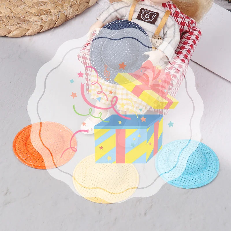 

5Pcs Dollhouse Hand Weaved Straw Hat Doll Mini Colorful Hat Dollhouse Decoration Accessories For Kid Pretend Play Toys