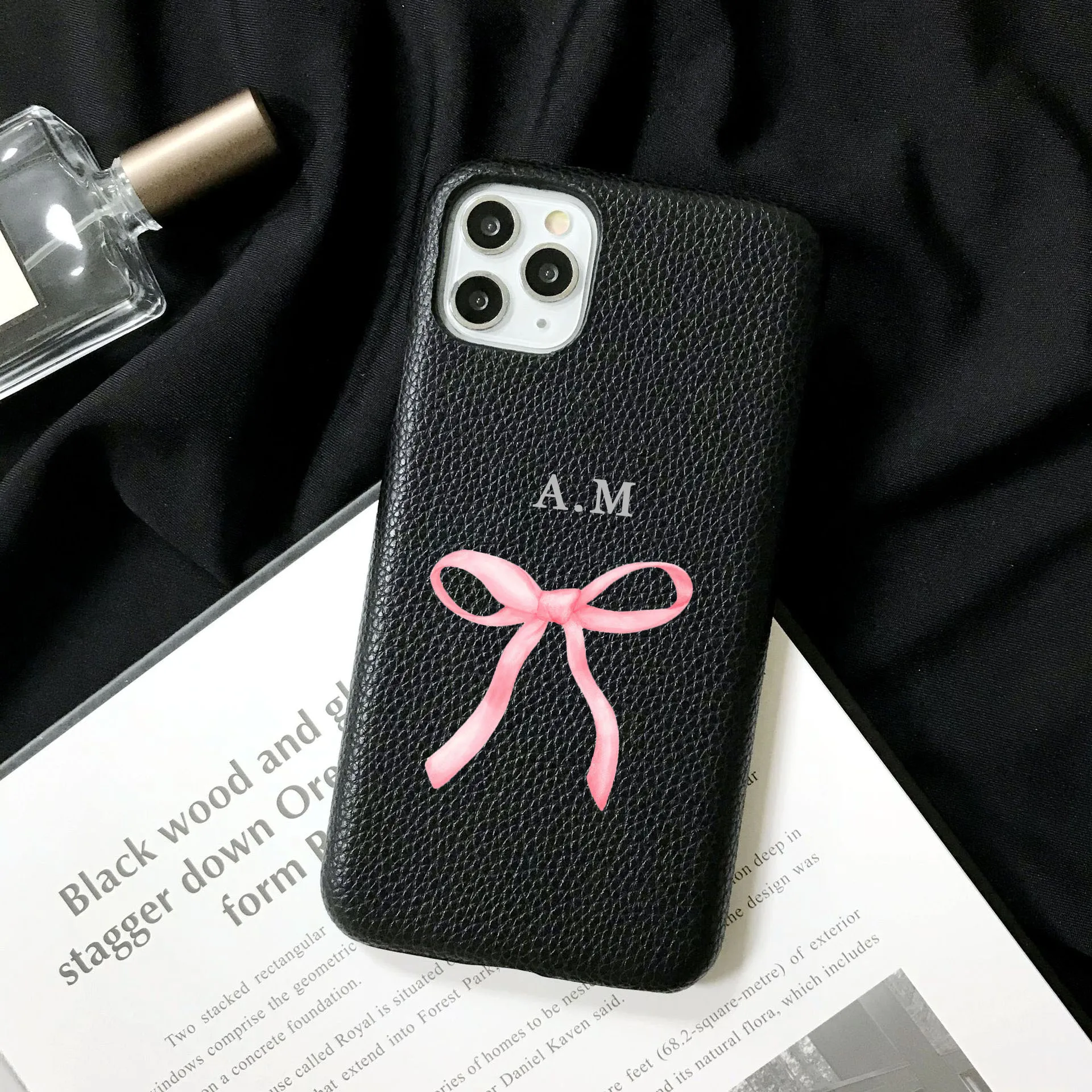 Personalised Initial letter Pebble Grain Leather butterfly Cases for iphone 11 12 14 13 15 Pro Max XS XR 14Plus kafr Covers